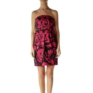 Express‎ Design Studio Black/Pink Rose Strapless Sheath Dress Size 0